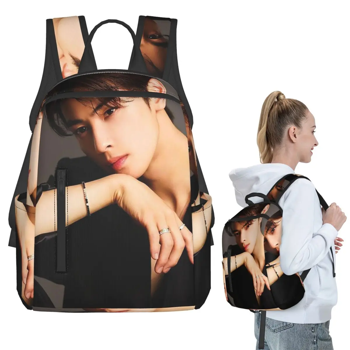 

Cha Eun Woo Korean Actor Backpack Student BookBag Children School Bag Laptop Shoulder Bags Men Women