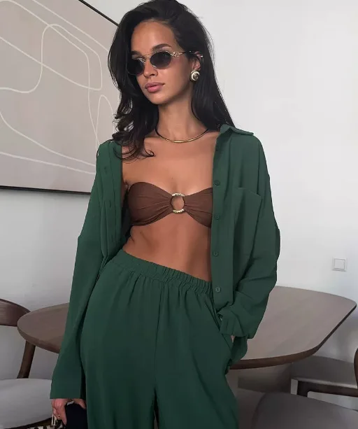 Комплекты брюк из двух предметов, повседневные офисные женские однотонные рубашки с длинными рукавами, прямые длинные брючные костюмы с карманами, весна-лето 2023 г.