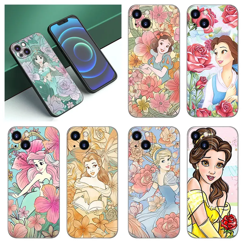 Cinderella Snow White Jasmine Aurora Black Phone Case For Apple iPhone 12 13 Mini 11 14 15 Pro Max 7 8 Plus X XR XS SE 2020 2022