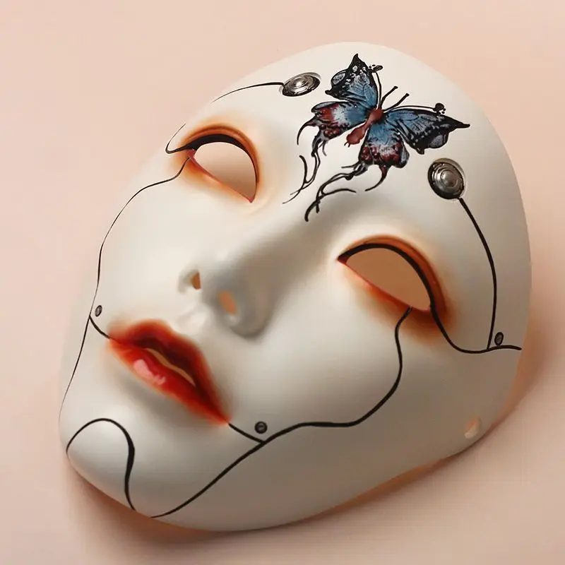 Full Face Tears Mask Carbon Porcelain Colorful Sculpture Mask Facial Gift Mechanical Style Cyberpunk Mask Butterfly Mask Props