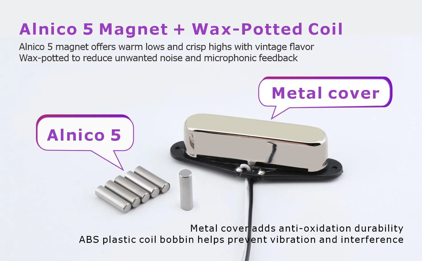 FLEOR Alnico 5 E-Gitarren-Hals-Tonabnehmer Single-Coil-Tonabnehmer Nickel für FD TL Style Gitarrenteile – Detail 6