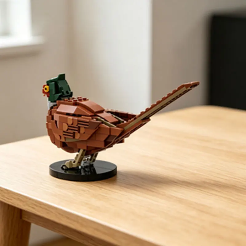 MOC 379PCS Painted Pheasant and Bird Animal Small Particle Assembly Model Building Block Toy Ornament Set with Base