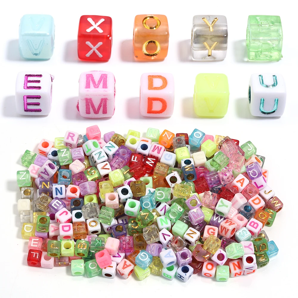 100 teile/los Acryl Quadratische Buchstaben Perlen 6x6mm Gemischte Alphabet Perlen Lose Spacer Perlen Für DIY Schmuck Machen halskette Armband