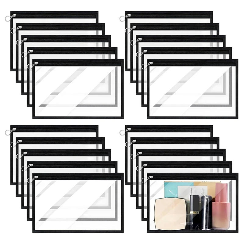 20 Pack Clear Zipper Pouches,PVC Waterproof Makeup Pouch For Organizing For Organizing Cosmetics Office Document Supplie