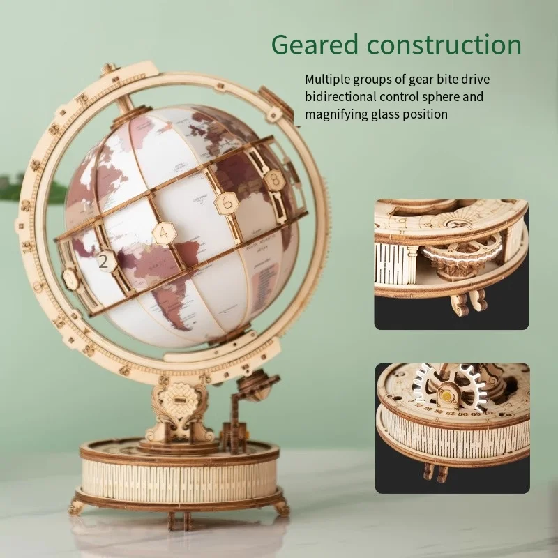 Wooden Globe 3D Puzzle Wood Craft Ornament  With Light Wooden Constructor Model Building Block For Birthday Gift for Kids