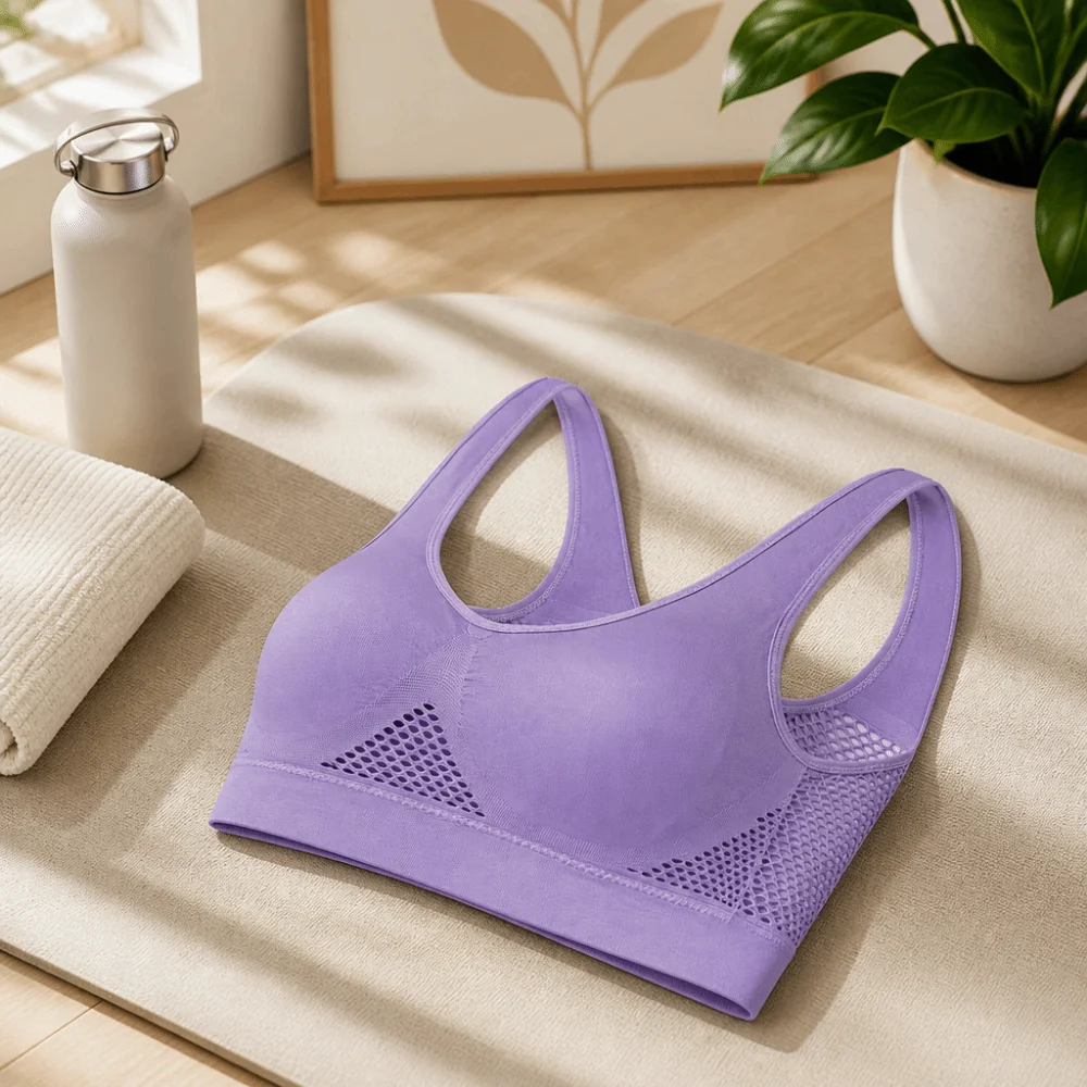 Komfortabler, atmungsaktiver Sport-Yoga-BH mit Mesh, schnelltrocknend, ohne Bügel, Push-up, Damenunterwäsche, Fitness – Detail 3
