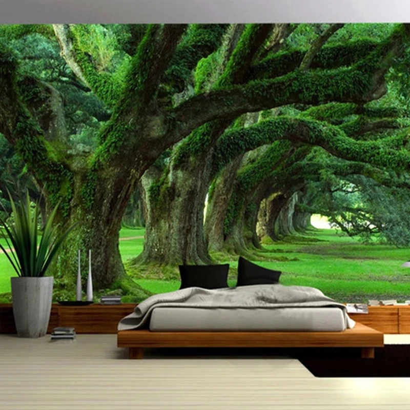 Customized Spatial Extension Personality Mural Wallpaper Green Tree Path Landscape Photo Living Room Restaurant Decor study 8d