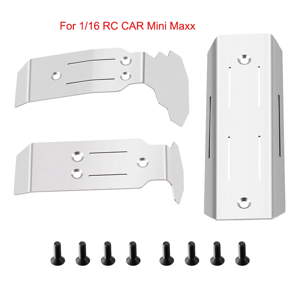 TRINOOD 2pcs 스테인레스 스틸 전면 및 후면 섀시 갑옷 보호대 1/18 Typhon Grom 1/16 Mini Maxx 1/14 Mojave GROM RC Car