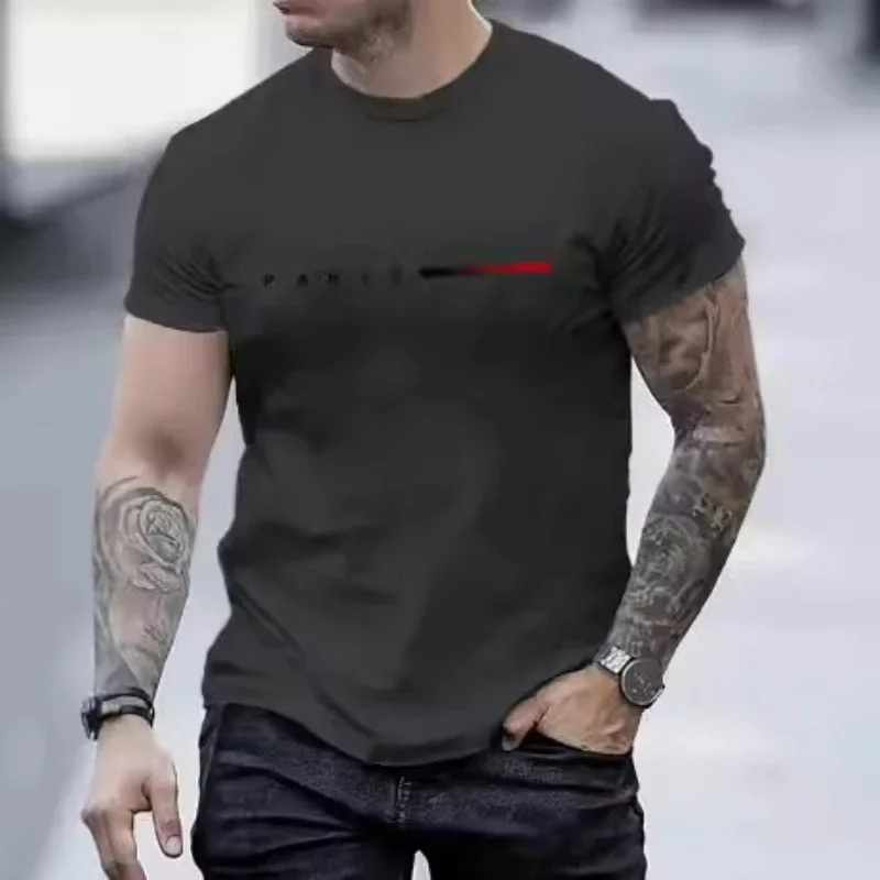 PARIS Men s casual suit spring and summer new style letter print American trend sports fashion short sleeved pants two-piece set image 5