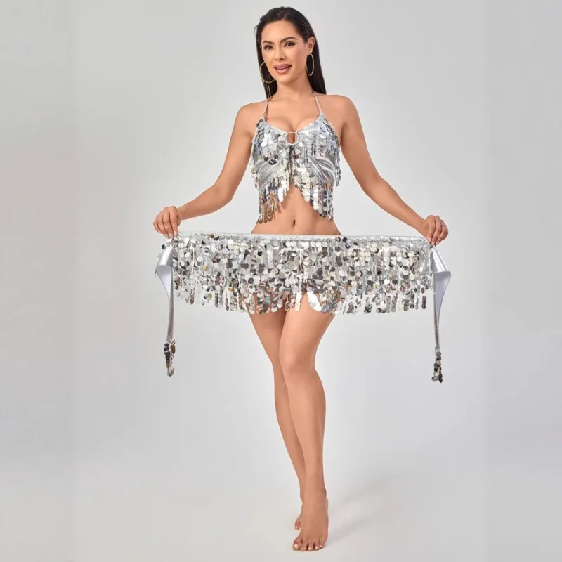 

Новый пояс для танца живота с пайетками и бахромой, индийский аксессуар для выступлений