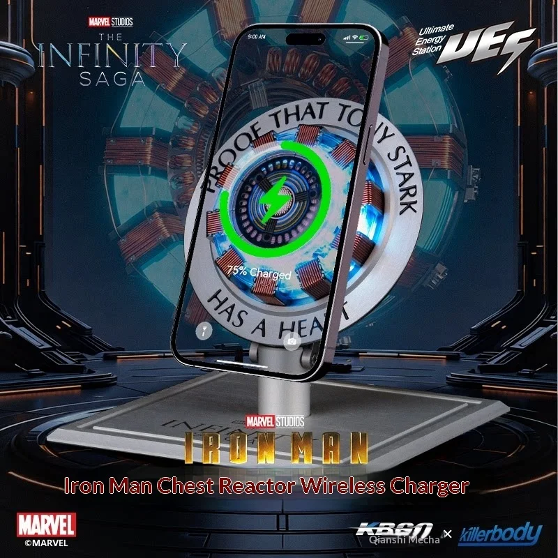 Cargador Inalámbrico KBGO Marvel Iron Man Arc Reactor - Base de Aleación de Aluminio CNC, Carga Rápida Magnética de 15W