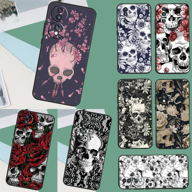 Gothic Floral Skull Case For Honor X9 X6 X7 X8 a Magic 4 5 Lite Honor 90 Lite 50 70 8X 9X Magic 5 Pro Coque