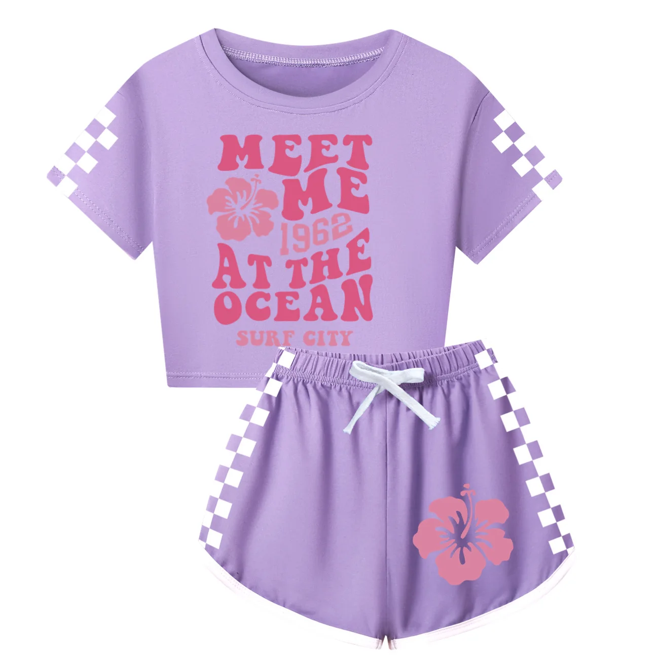 Summer Meet Me 1962 At The Ocean Surf City Kid midriff-baring T shirt+Pants 2-piece Set Baby Girl Clothing Sport outfits Pyjamas