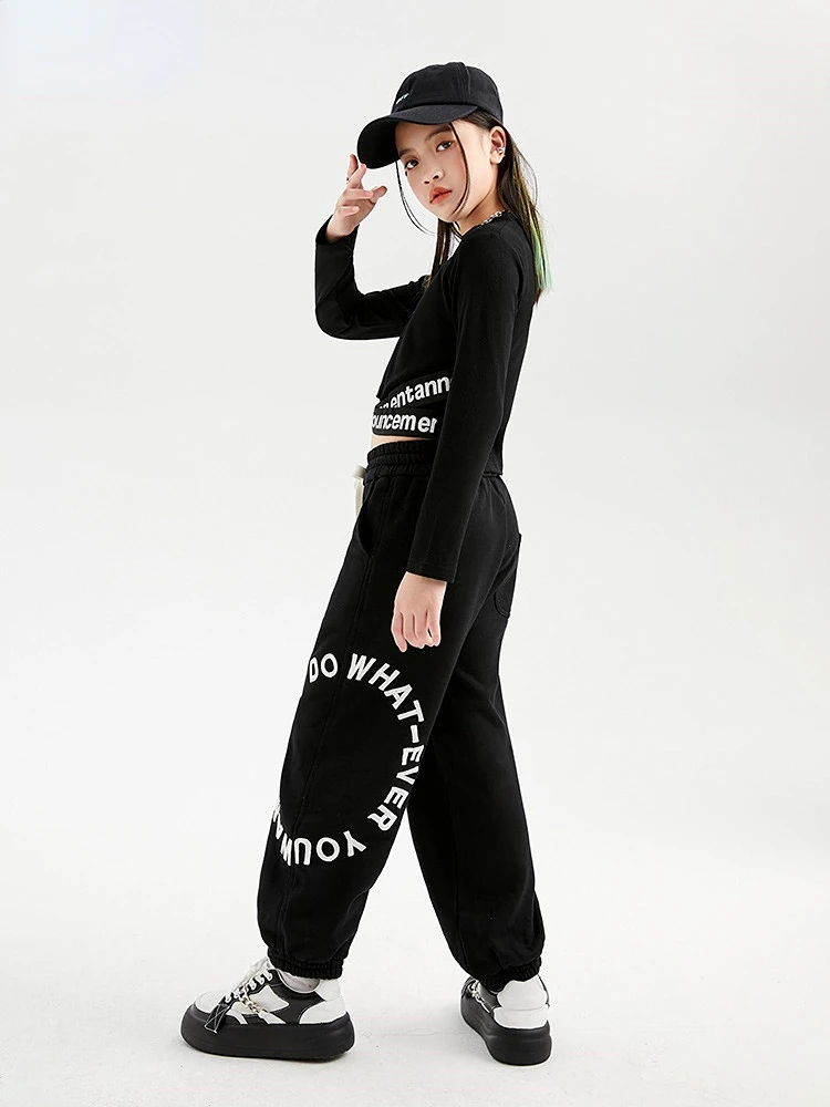 

Kids Hip Hop Clothes Black Top Joggers Girls Jazz Street Dance Costume Children Sweatshirt Pants Ballroom Dancewear Clothing New