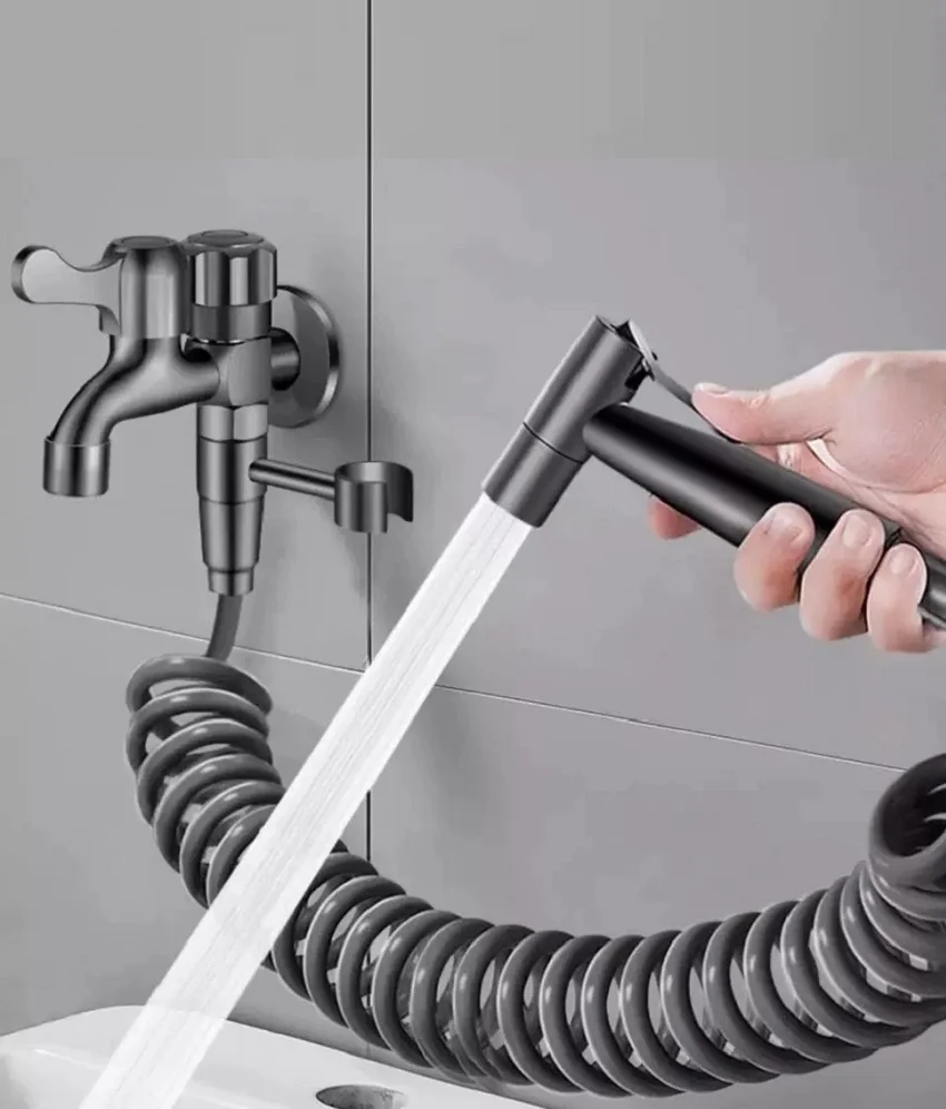 Grifo de dos salidas con pistola pulverizadora, adecuado para lavadoras de balcón, grifos de baño y lavabo.