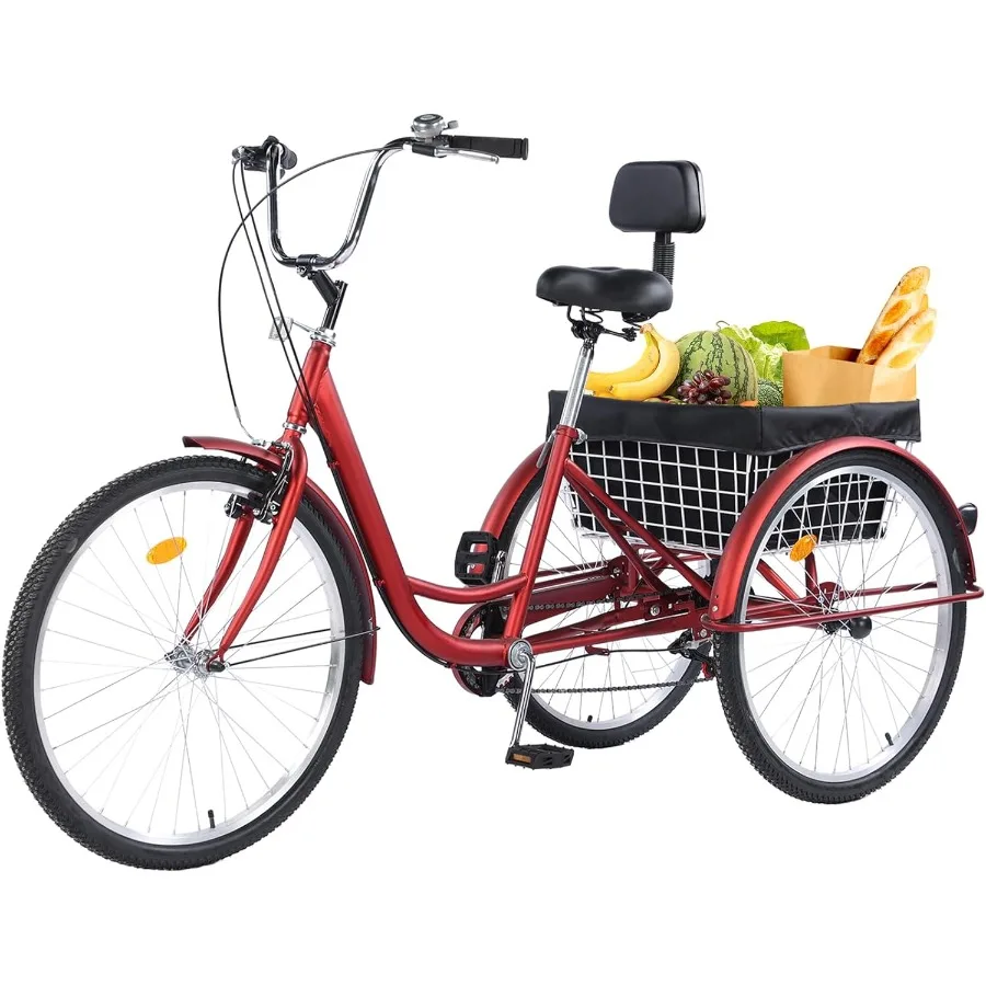 

7-скоростные трехколесные велосипеды для взрослых с 26-дюймовыми колесами для пожилых людей, женщин и мужчин, для отдыха, покупок и тренировок, удобная корзина