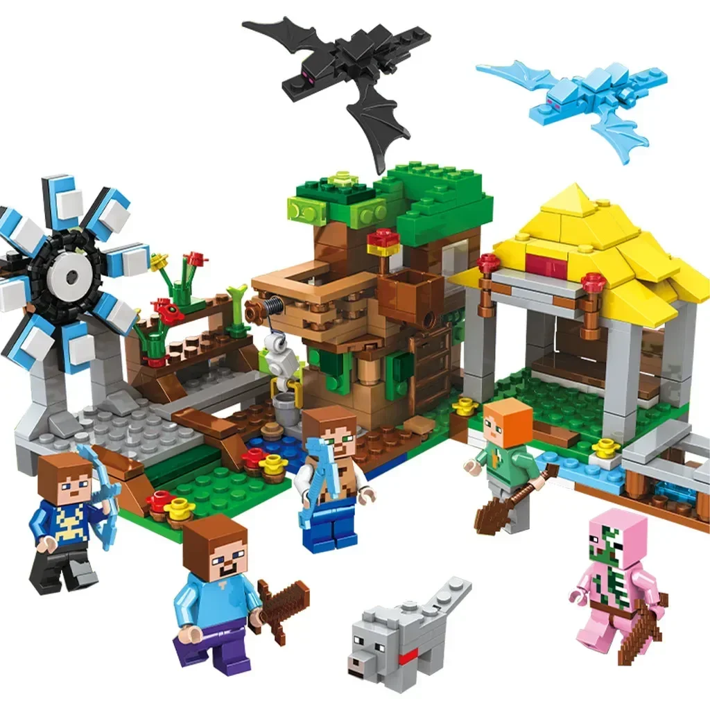 The Cave Village Mine Farm TreeHouse Deep Dark Battle Constructions Bouwsteenmodel Speelgoed DIY voor kinderen Kerstcadeau