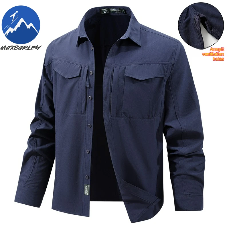 

Men Quick-drying Shirt New Spring Summer Casual Thin Multi Pocket Long-sleeved Top Outdoor Hiking Fishing Single-breasted Shirts