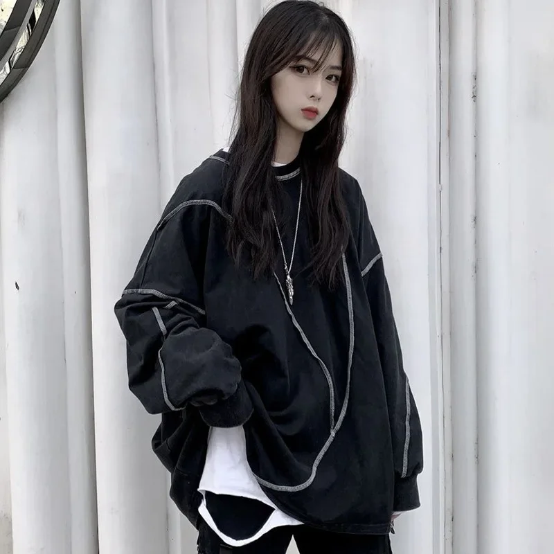 

BF Style Black Hip-hop Chic Teens Sweatshirts Autumn Trendy All-match Daily Simple Womens Streetwear New