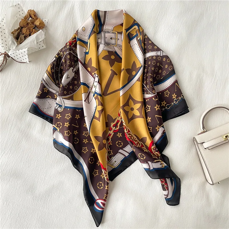 New Fashion Luxury Temperament Square Scarf Silk Scarf Women's Travel Sunscreen Shawl Headscarf Color Matching Scarf Versatile