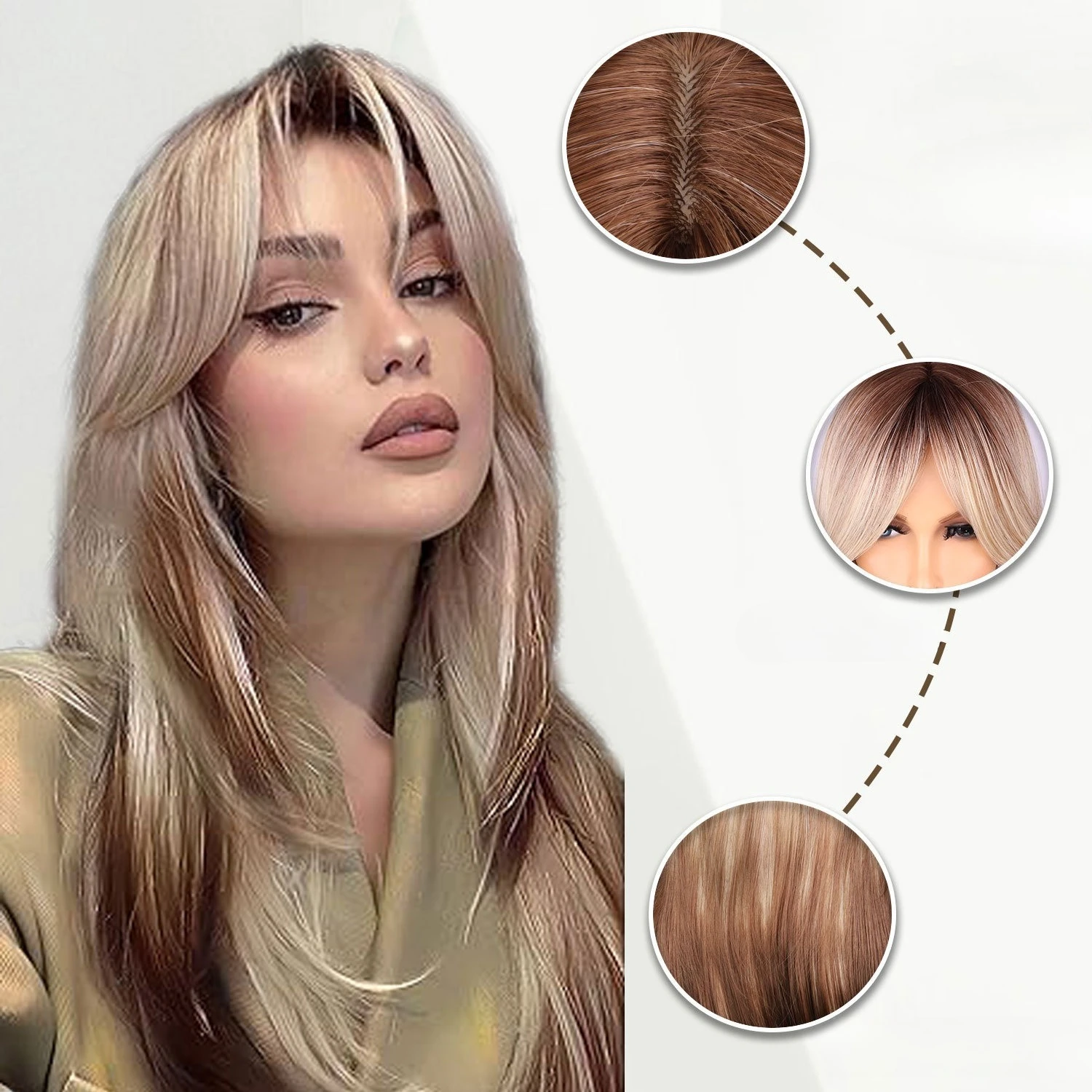 

European and American chemical fiber full headgear hot-selling explosion level gradual change mixed color gold-brown temperament