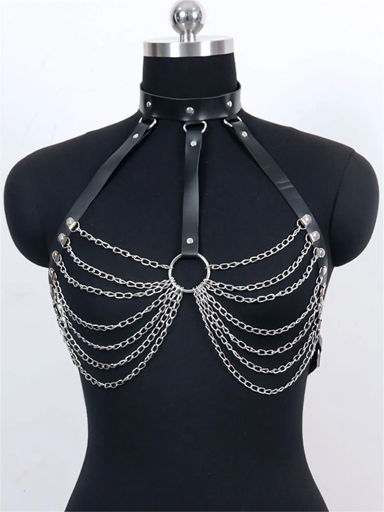 Womens Sexy Body Chest Harness Bodycon Lingerie Chain Sexy Vest Leather Lingerie Bondage Lingerie Gothic Fetish Clothing