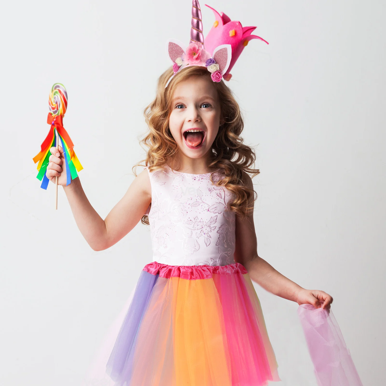 1 セットユニコーンヘッドバンドスカートセットかわいいフェスティバルパーティー調節可能なチュールスカートカラフルなユニコーンヘアバンド子供の誕生日コスチューム