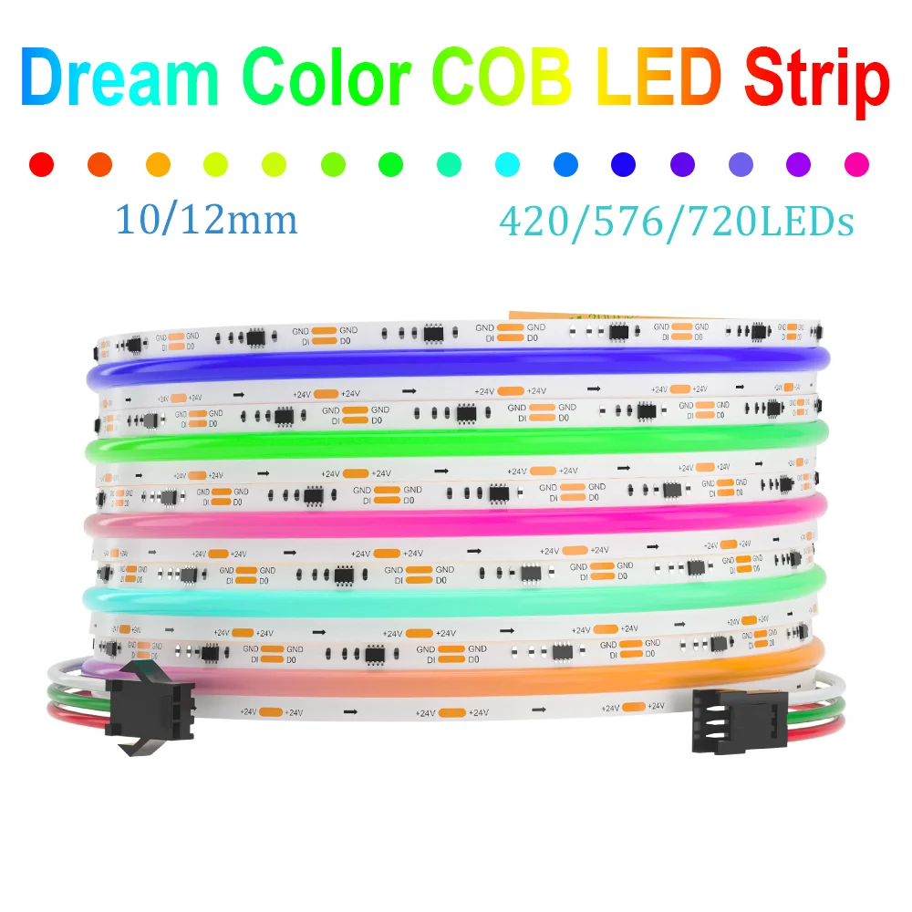 Full Dream Color COB RGBIC LED Strip 12V 24V WS2811 Pixel Strip Light 1m 3m 5m RGB Addressable LED Ribbon for Room Decor