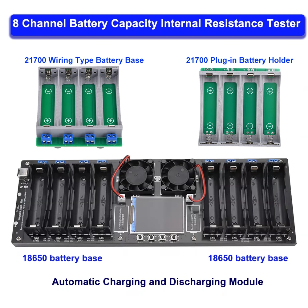 8-kanałowy tester rezystancji wewnętrznej akumulatora 18650 DC 5 V 10 A Moduł automatycznego ładowania i rozładowania Ekran 2,4 cala