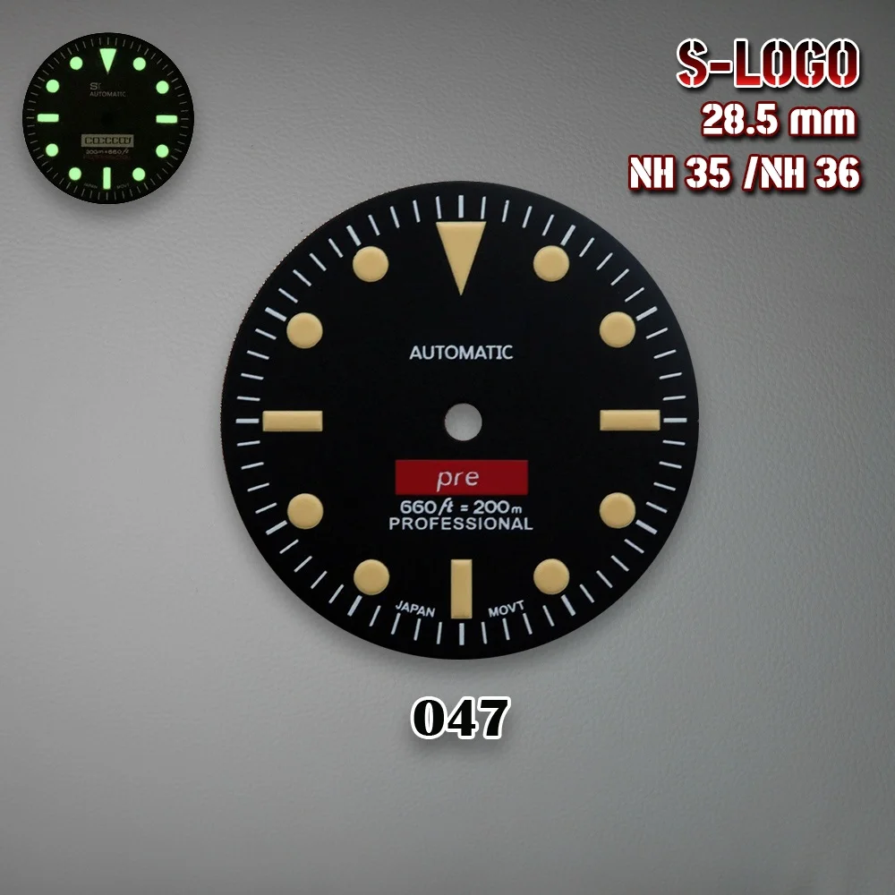 28.5 مللي متر SUB Dial S Dial Skx007 Fit 3/3.8/4.2 الساعة تاج أخضر مضيء ساعات اكسسوارات ل NH35/NH36 الحركة التلقائية