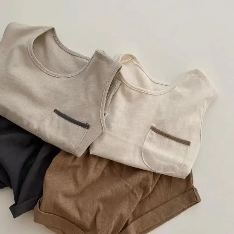 Conjunto de chaleco y pantalones cortos para niños pequeños, camiseta sin mangas de algodón 100%, informal, a la moda, 2 piezas