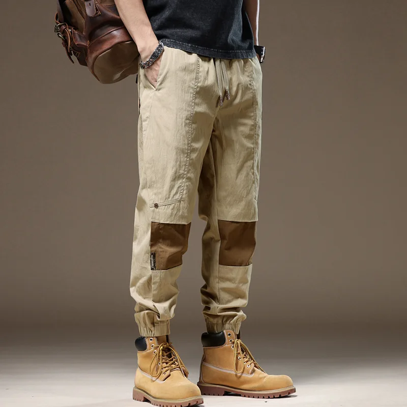 

Stitching Overalls Men's High Street Contrast Color Fashion 2024 Summer Trendy All-Match Ankle-Tied Casual Pants