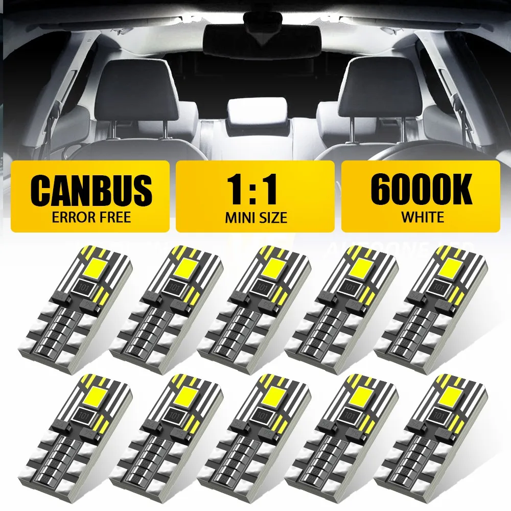 AUXITO 10Pcs W5W Led Canbus T10 5W5 194 501 LED Bulbs No Error 168 Automotive Interior Dome Map Reading Light 6500K White