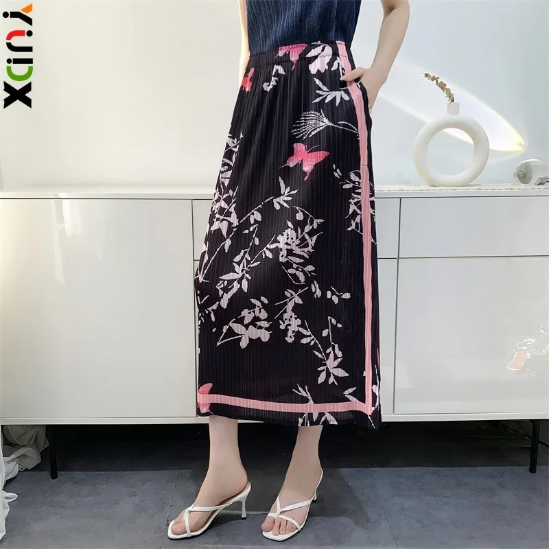 

YUDX Classic Printed Pleated Women's Half Skirt Temperament Commuter Slim Side Split A-line Skirt 2024 Fall New