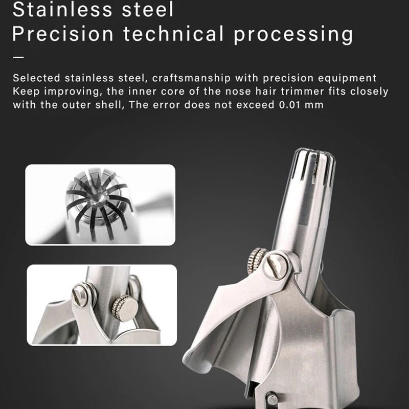 منظف تشذيب شعر الأنف للرجال والنساء من الفولاذ المقاوم للصدأ، ماكينة حلاقة يدوية ميكانيكية، أدوات إزالة الشعر قابلة للغسل مع فرشاة