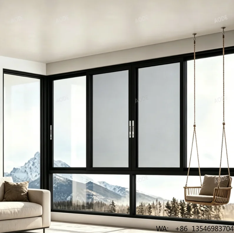 

Modern Slim Aluminum Alloy Sliding Window Luxury Black Profile Double Glazed Glass Energy Star Qualified 5 Year Villa Hotel
