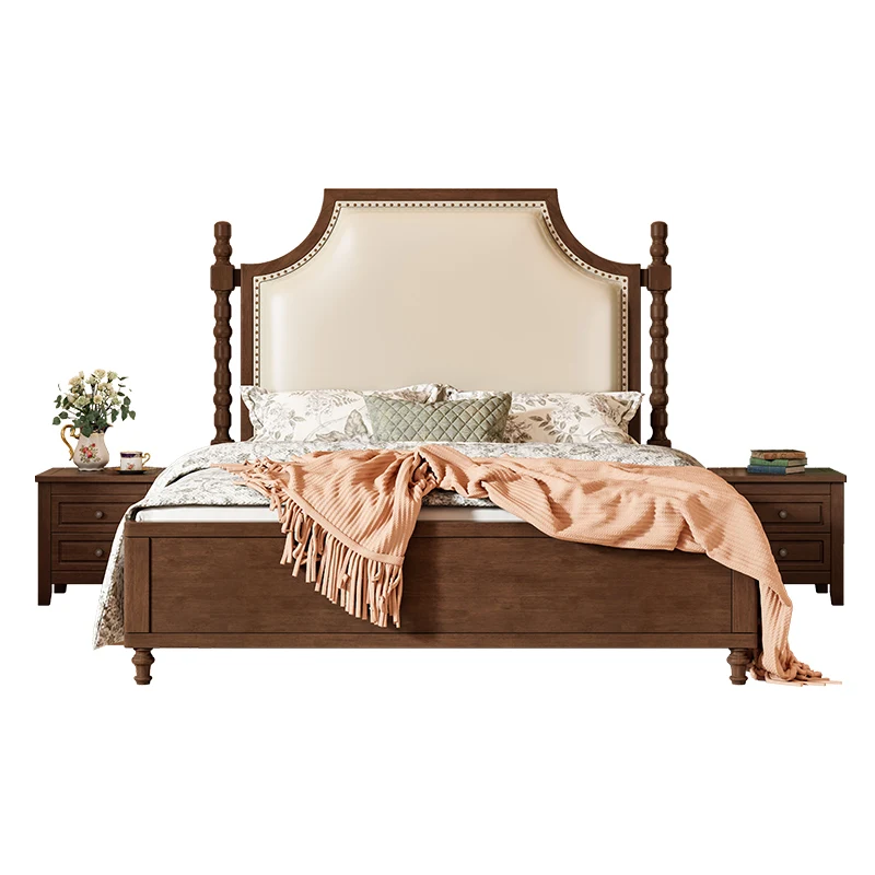 

Double bed modern, minimalist French, bed retro European bed storage