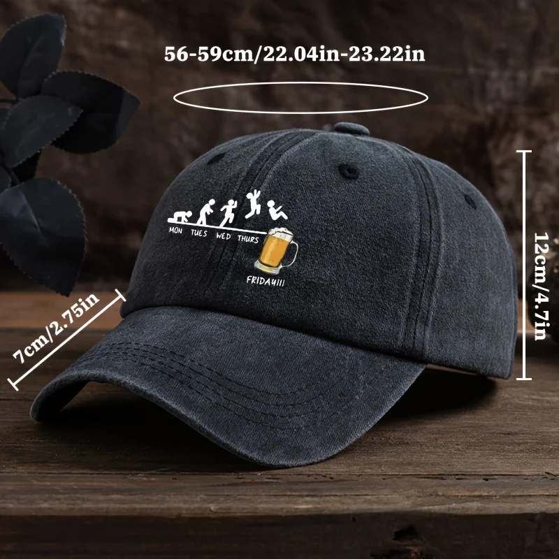 Customization Fun Beer Cup Printed Baseball Cap Classic Washed Distressed Retro Curved Brim Hat Outdoor Casual Sports Running Hi