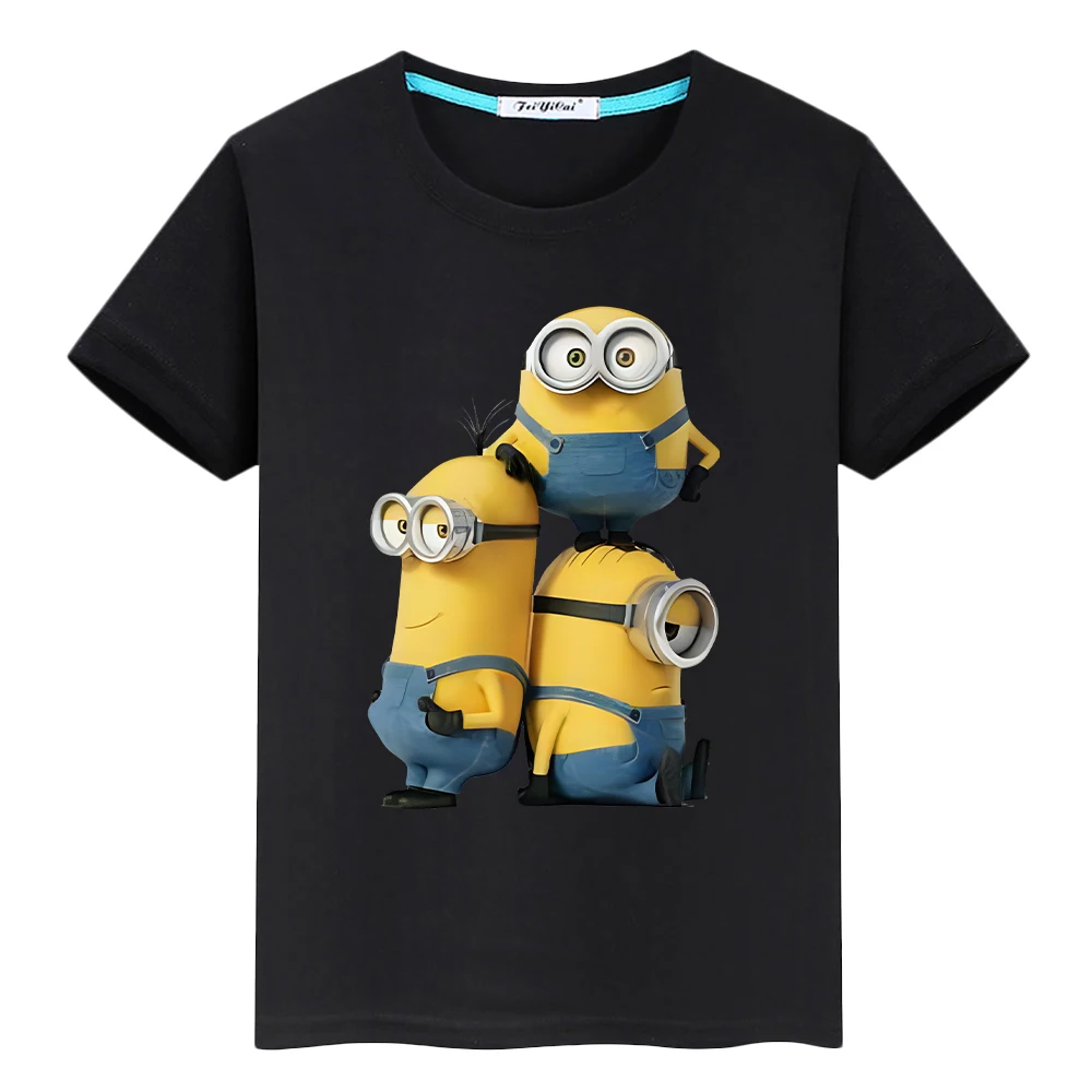 

Minions Print 100%Cotton t shirt for kids boys 10years anime Short y2k one piece Disney Kawaii Tops pride tshirt girls clothes