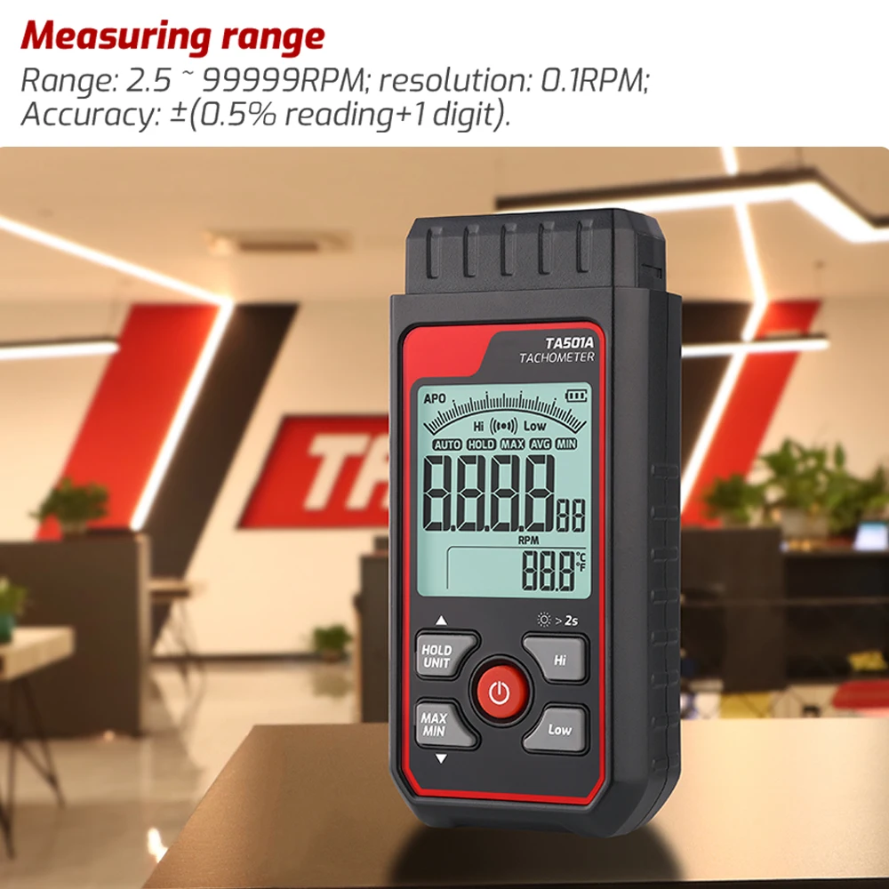 Handheld Digital Tachometer 2.5-99999RPM Non-contact Laser Rotation Speed Meter Memory Function for Motors Fans Washing Machine