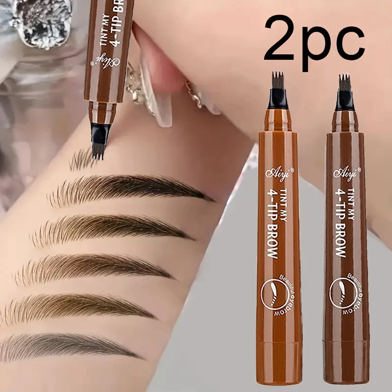 4本のフォークが付いたリキッドアイブロウペンシル - 滑らかで自然なワイルドな眉毛の外観が持続し、初心者のメイクに適しています、5種類のカラー