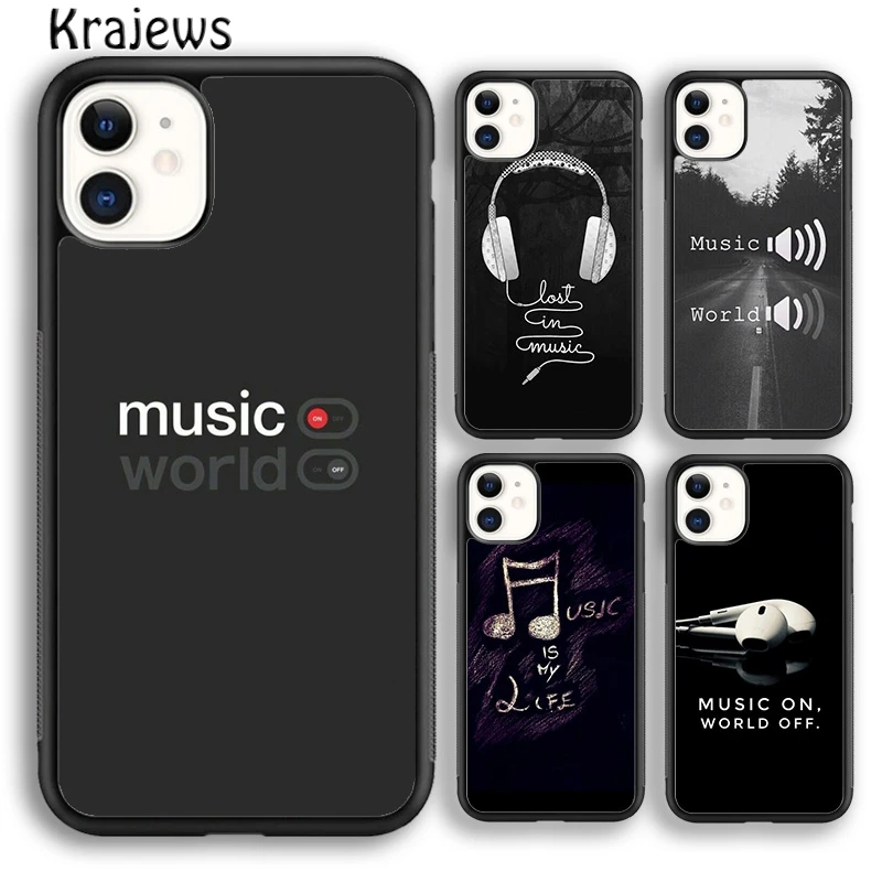 Krajews Music On World Off Phone Case Cover For iPhone 16 15 14 plus XS XR 11 12 mini 13 pro max coque Shell Fundas