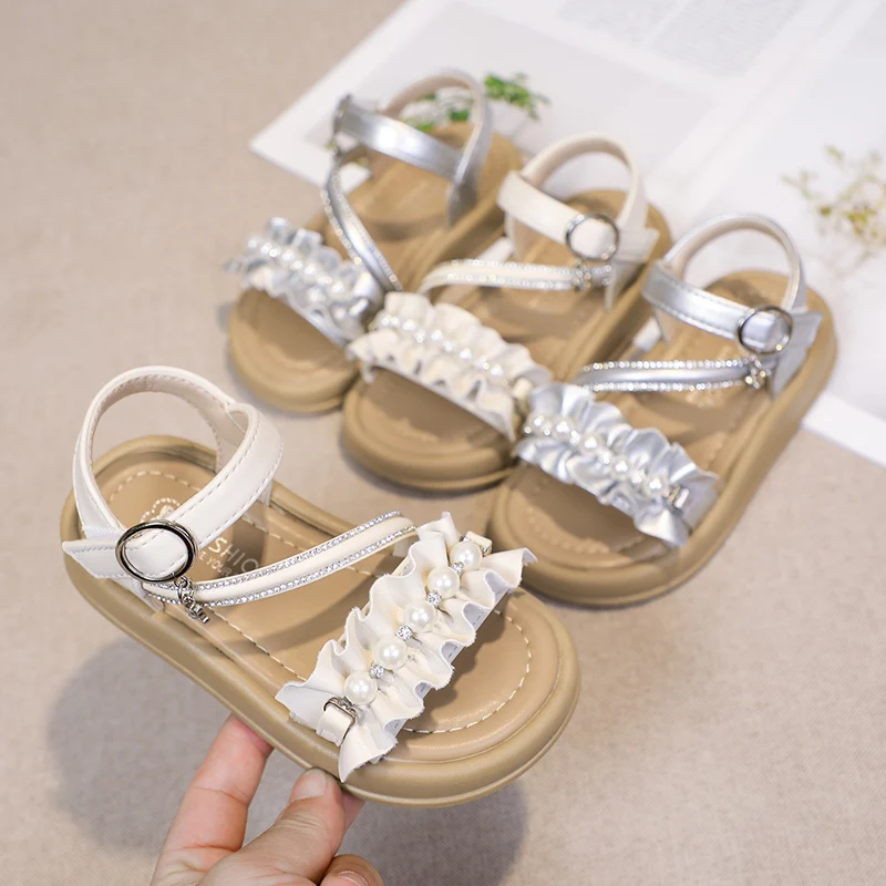 

Kids Beaded Strap Sandals for Girls 2025 Summer Non-slip Sole Toddler Beach Shoes Princess Elegant Chic Party Wedding Sandals