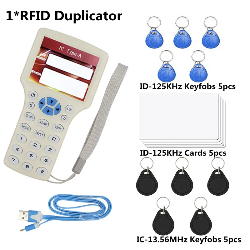 

RFID Reader Writer USB Card Duplicator 10 Frequency 125KHz 13.56MHz Decoder NFC Copier Smart Card Programmer Writable Key Cards