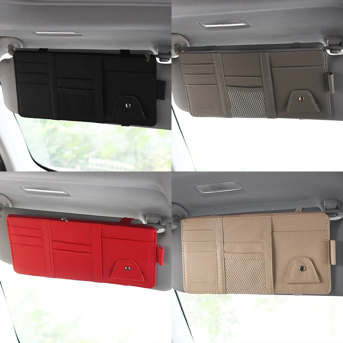PU Leather Car Sun Visor Organizer Multi-Pocket Auto Sunglasses Holder Pocket Organizer Car Document Storage Pouch Pen Holder