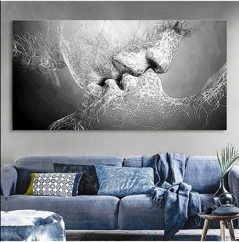 Black Love Kiss Canvas Painting Abstract Print Poster Pictures Home Bedroom Living Room Decoration Wall Art