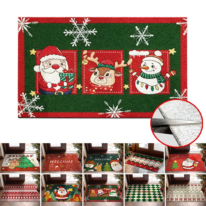 

Christmas Tree Santa Claus Pattern Doormat Non Slip Kitchen Rug for Living Room Bedroom Balcony Bathroom Entrance Home Decor