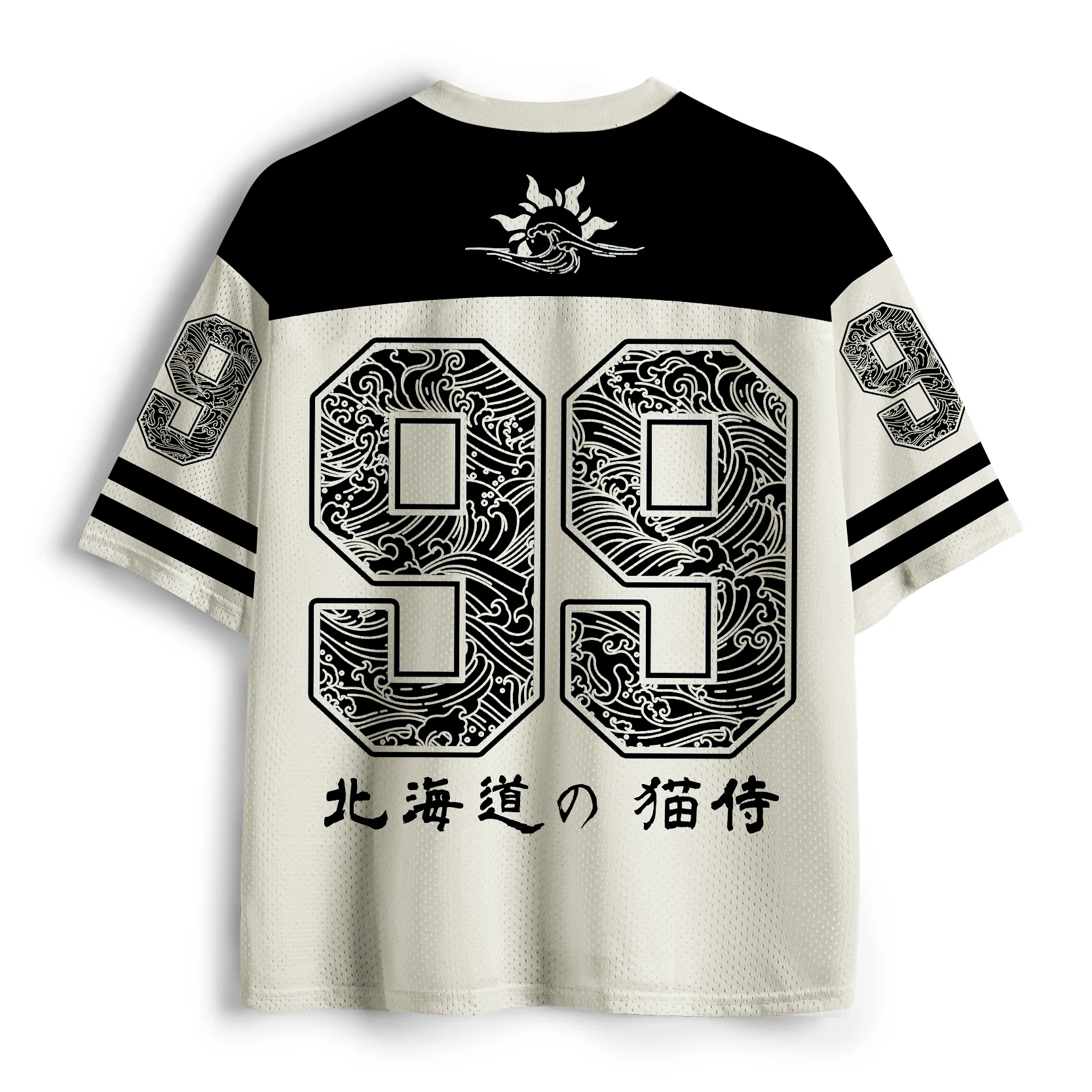 Japanese Samurai Cat Pattern Jersey with Ink Print Mesh Sports T-shirt, Street Wear for Adults and Children