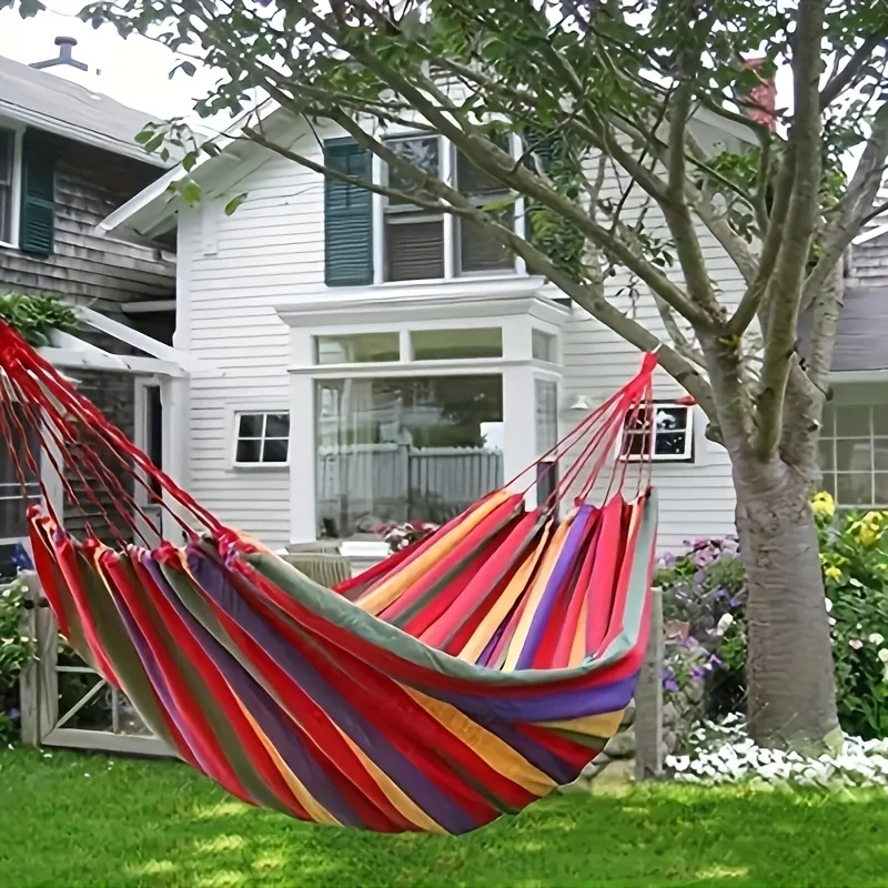 Portable Woven Canvas Hammock with Storage Bag, Anti-Roll, Indoor Outdoor Hammock for Yard Garden Camping