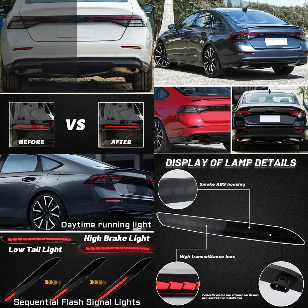 

Honda Accord 2023-2024 Светодиодный стоп-сигнал заднего бампера с дневными ходовыми и динамическими последовательными сигналами (дымчающая линза)